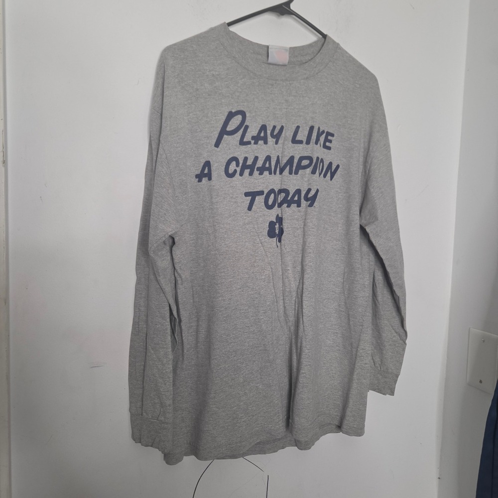 Majestic Notre Dame Play Like A Champion Today Long Sleeve Shirt Gray Mens L